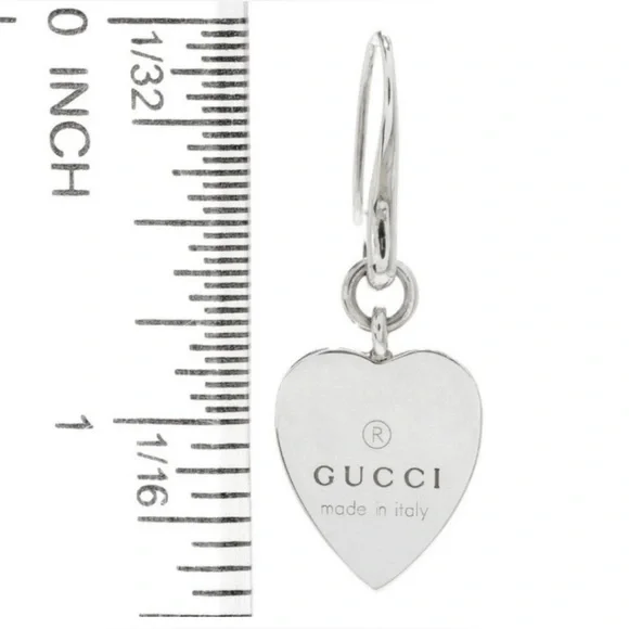 ✨️  Gucci trademark logo SS.925 heart charm dangle earrings ✨️ - Picture 2 of 8